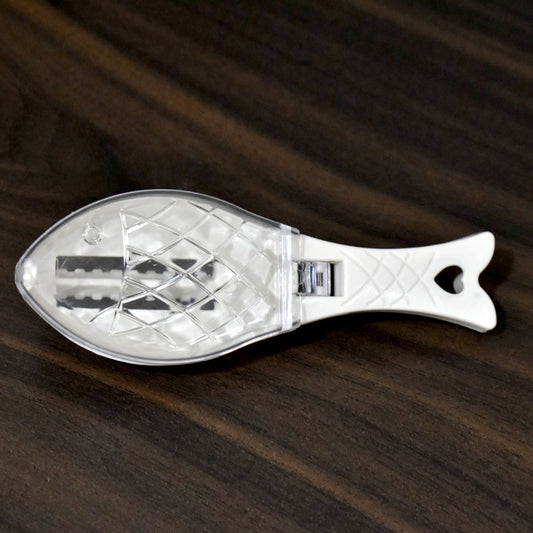Fish scale scraper tool for easy fish cleaning. fish scale scraper tool, fish descaler with lid, kitchen fish cleaning tool, fish scale remover scraper, plastic fish scaler, fish skin peeler, fish scale collector