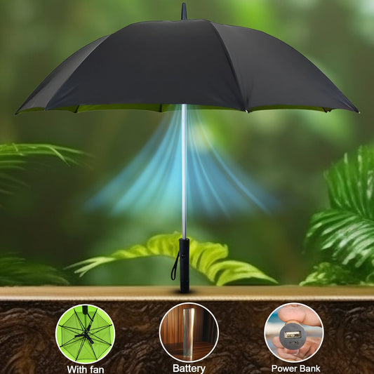 usb-powered sun umbrella with built-in fan and power bank, cooling umbrella with USB power bank and fan, sun umbrella with fan & uv protection handle,