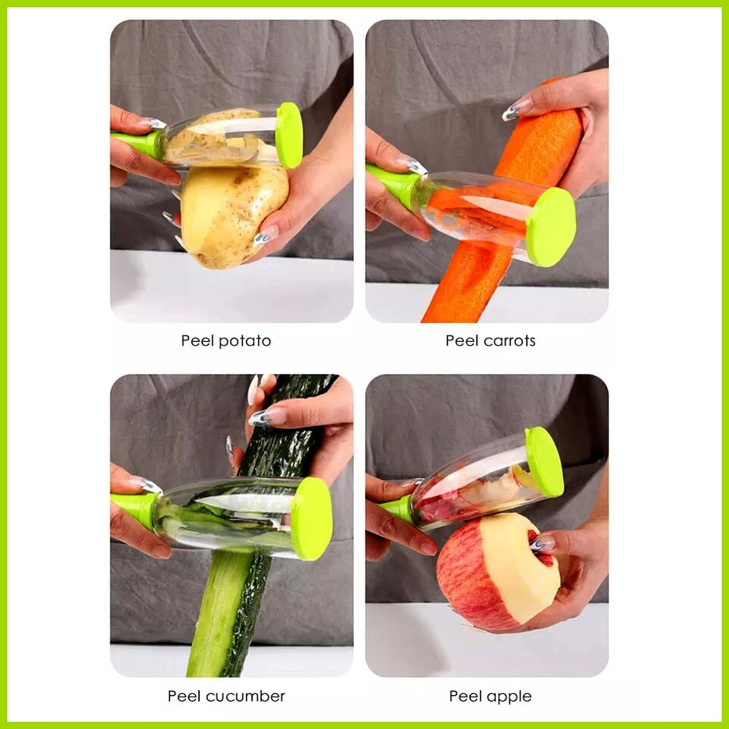 smart vegetable peeler, fruit peeler with container, stainless steel blade peeler, mango peeler, kitchen peeler with waste catcher, ergonomic fruit peeler