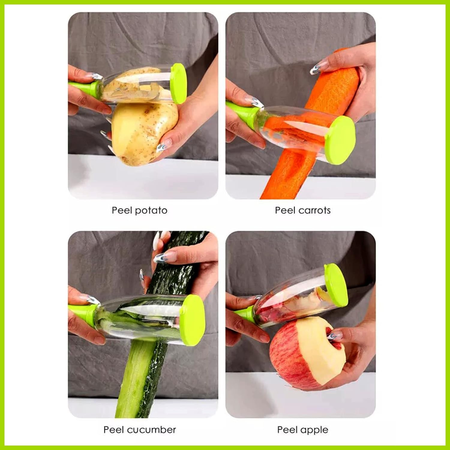 smart vegetable peeler, fruit peeler with container, stainless steel blade peeler, mango peeler, kitchen peeler with waste catcher, ergonomic fruit peeler