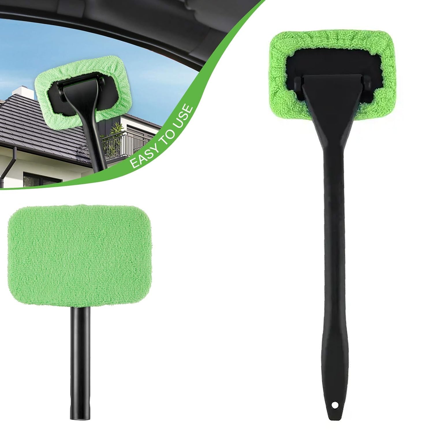 automotive glass cleaner wiper for home use, windshield cleaning brush with washable cloth, ergonomic car wiper for glass and mirrors, multipurpose microfiber car windshield cleaner

