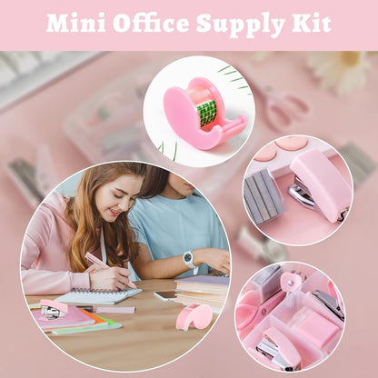 mini stationery set, compact office kit, stapler and scissors set, portable office tools, travel office stationery, tape dispenser mini, bottle pack stationery