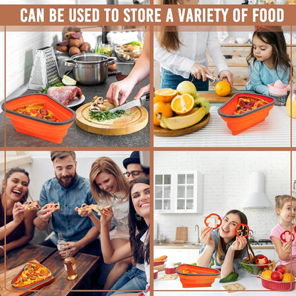 BPA-free stackable pizza container for fridge, collapsible pizza slice keeper with lids, portable pizza box for leftover slices, reusable container for pizza slices in microwave, compact pizza storage with adjustable height, space-saving pizza tray storage container, best pizza storage solution for Indian kitchens