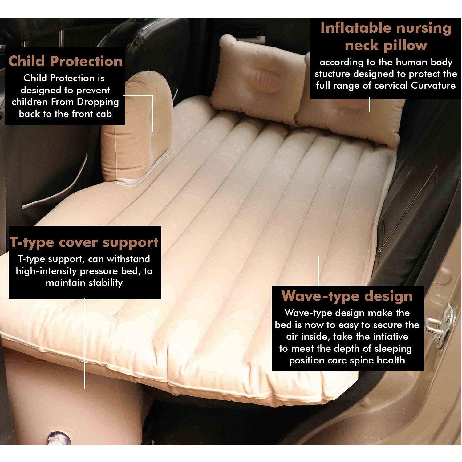 foldable air mattress for car camping, easy to install car bed for backseat sleeping