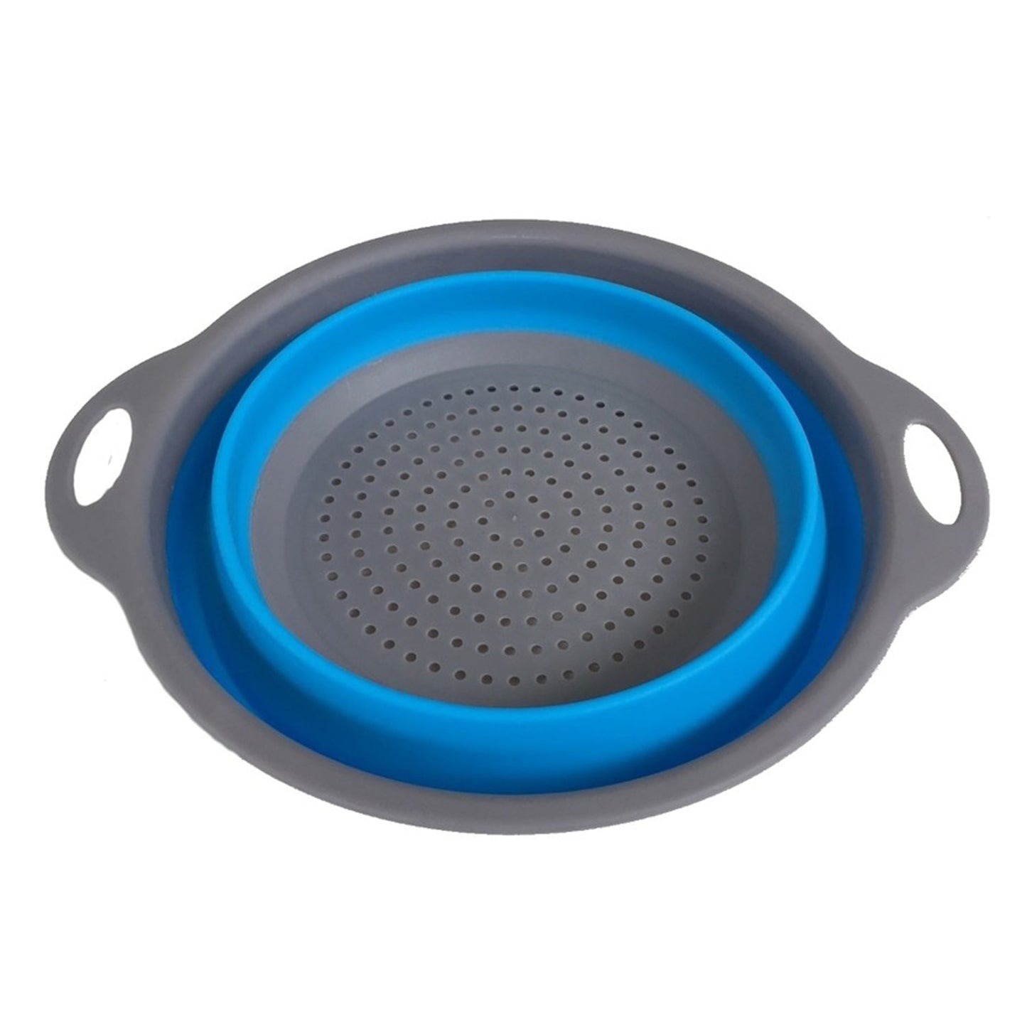 foldable silicone strainer, round kitchen strainer, portable colander, collapsible strainer, silicone fruit washer, vegetable rinser, compact kitchen tool