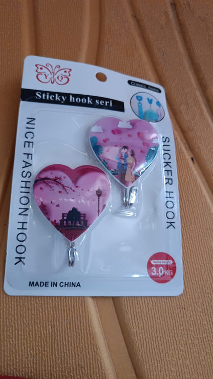 self stick hooks for wall, adhesive hooks for bathroom and kitchen, reusable plastic wall hangers, heart shaped hooks for home, wall mount hooks set India


