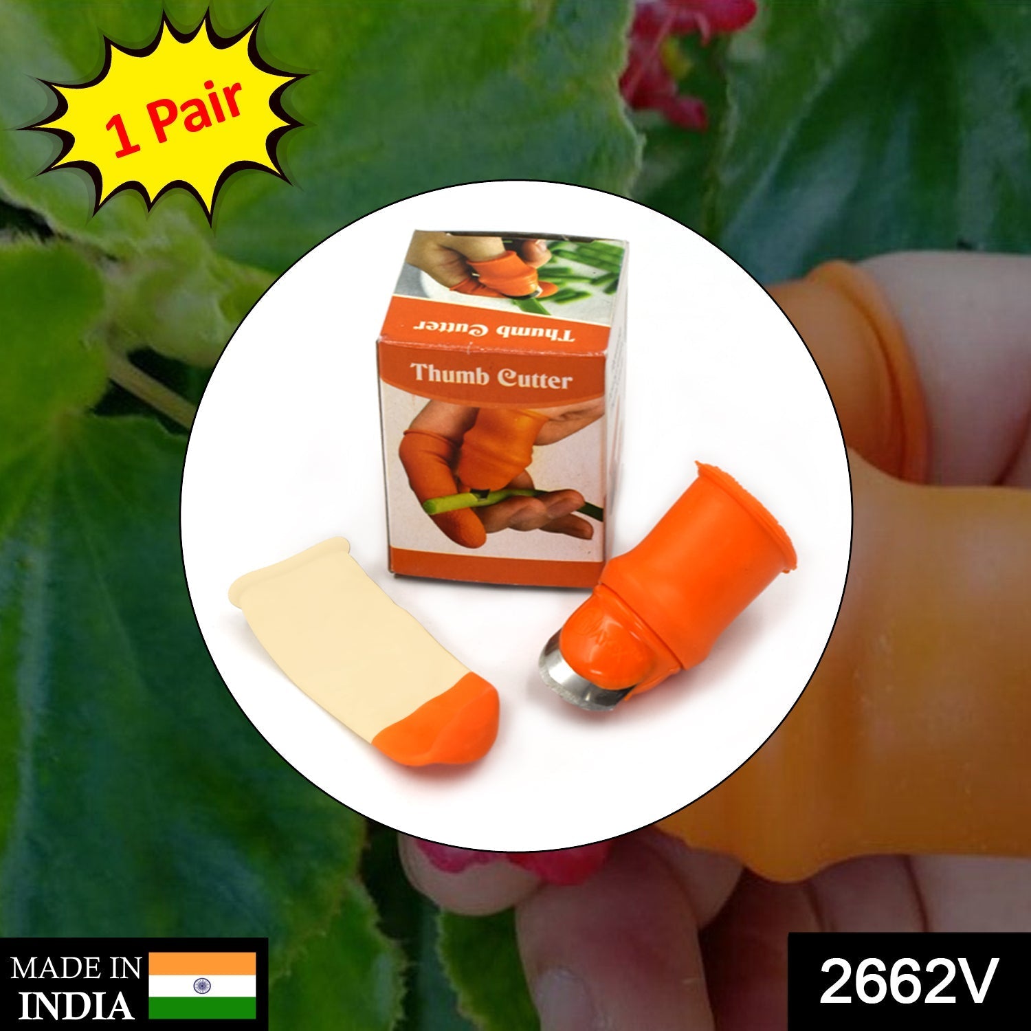 V thumb cutters in box, ready for use. thumb cutter, vegetable peeler, fruit cutter, thumb knife, kitchen thumb tool, v cutter, cutter for peeling, thumb blade for fruits, portable peeler