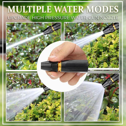 Top view of the water gun nozzle with settings. high pressure water gun, car wash spray gun, metal nozzle, garden water spray, adjustable spray gun, outdoor cleaning tool, heavy duty nozzle
