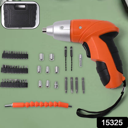 portable electric screwdriver set with 45 bits, cordless electric screwdriver with USB charging, LED light electric screwdriver kit for home, compact electric drill driver for DIY repair, multi-bit screwdriver set with rechargeable battery,