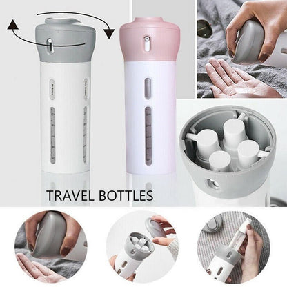 Travel set with refillable bottles, travel dispenser bottle, 4-in-1 travel bottle, leak-proof cosmetic container, refillable travel bottles, multicolor travel kit, travel toiletry bottle