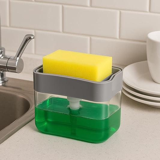 kitchen soap dispenser, sponge holder, 2-in-1 soap caddy, dishwashing soap pump, sink soap dispenser, soap dispenser with tray, kitchen sink organizer