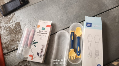 kids feeding spoon fork 2 pc set online, reusable baby utensils for travel and home, Indian toddler mealtime essentials silicone set