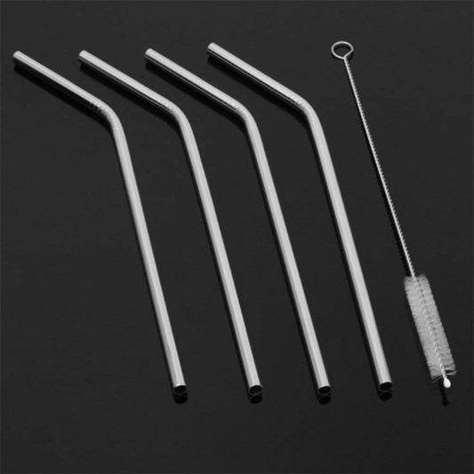 reusable stainless steel bent straws set, eco-friendly metal drinking straws, 