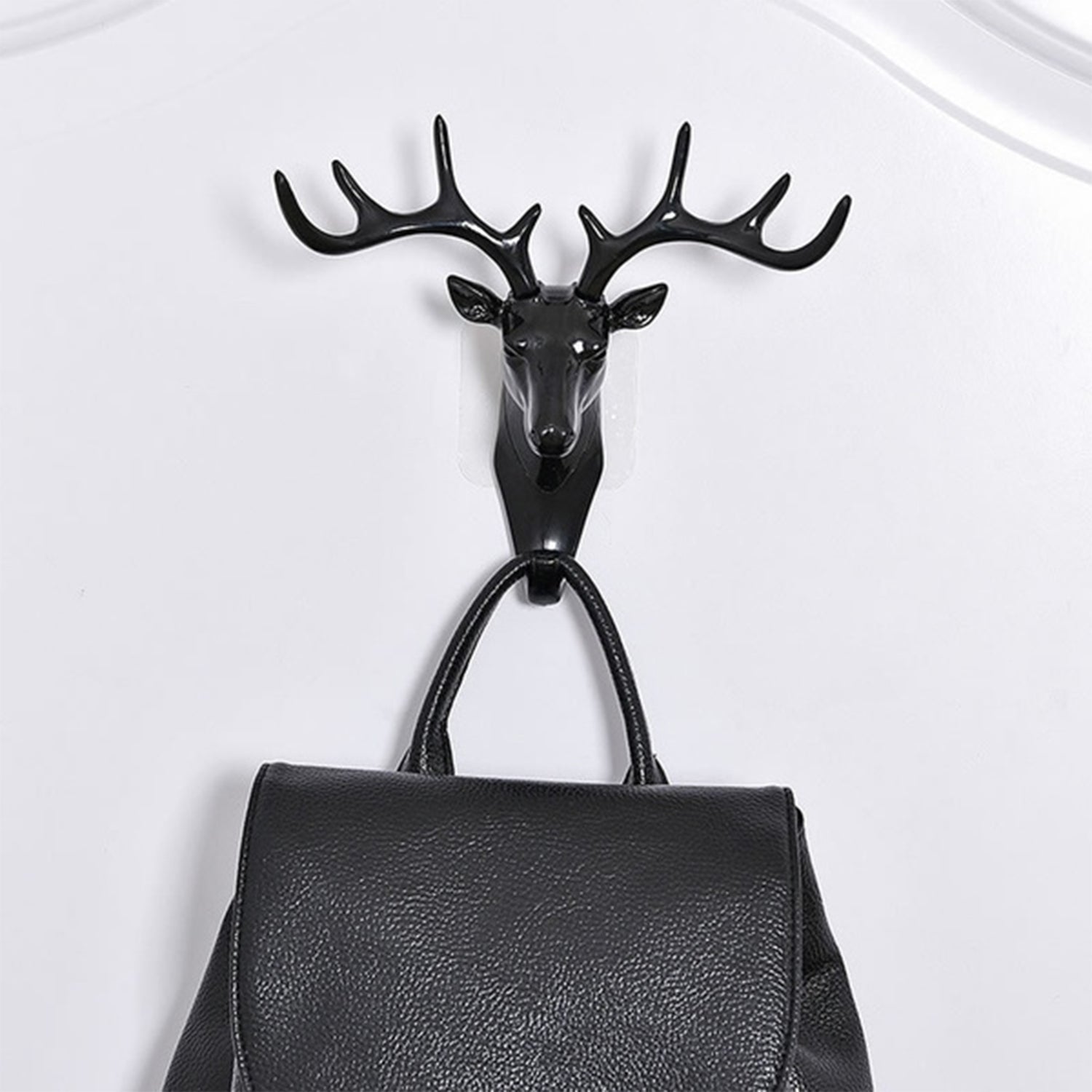 Deer head door hook with self-adhesive feature for hanging. deer head wall hook, self adhesive hanger hook, wall mount hook, decorative wall hanger, no drill wall hook, deer hook for bag hat, vintage wall hook