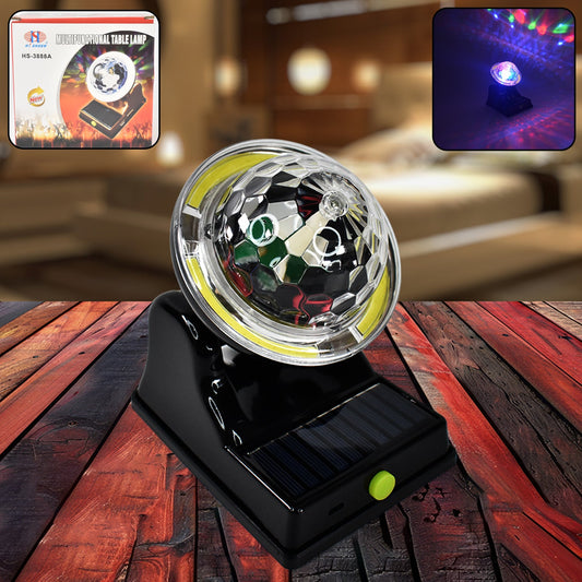multifunctional solar disco light for party decoration, portable solar party light with colorful effects, solar-powered disco light with 2 lighting modes, outdoor solar disco light for festive events, rechargeable solar party light for garden and terrace,