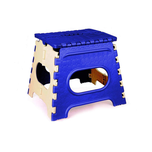 Sturdy plastic folding step stool with a compact design and handle, perfect for kids and adults. folding plastic step stool, 12 inch step stool, non slip step stool, heavy duty stool, foldable stool for kids, kitchen step stool, portable stool for bathroom