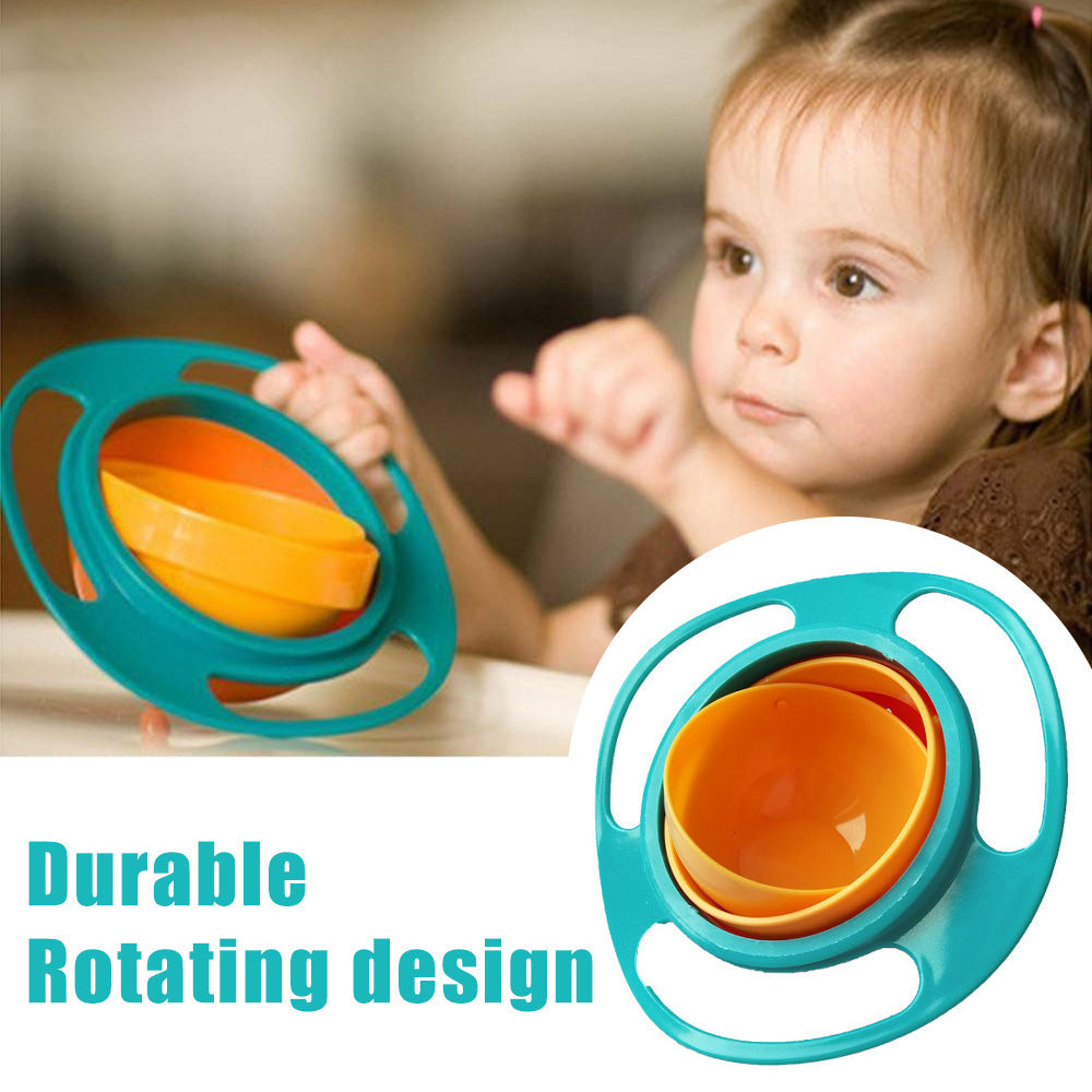 Non-spill toddler bowl with 360-degree rotating feature, portable for feeding on-the-go. gyro bowl for kids, spill proof toddler bowl, rotating baby snack bowl, kids feeding dish, anti spill gyro bowl, 360 degree snack bowl, baby feeding utensil