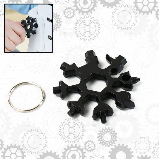 18-in-1 snowflake multi-tool keychain, snowflake-shaped portable multitool, multi-function snowflake tool for daily use, compact screwdriver and wrench tool,