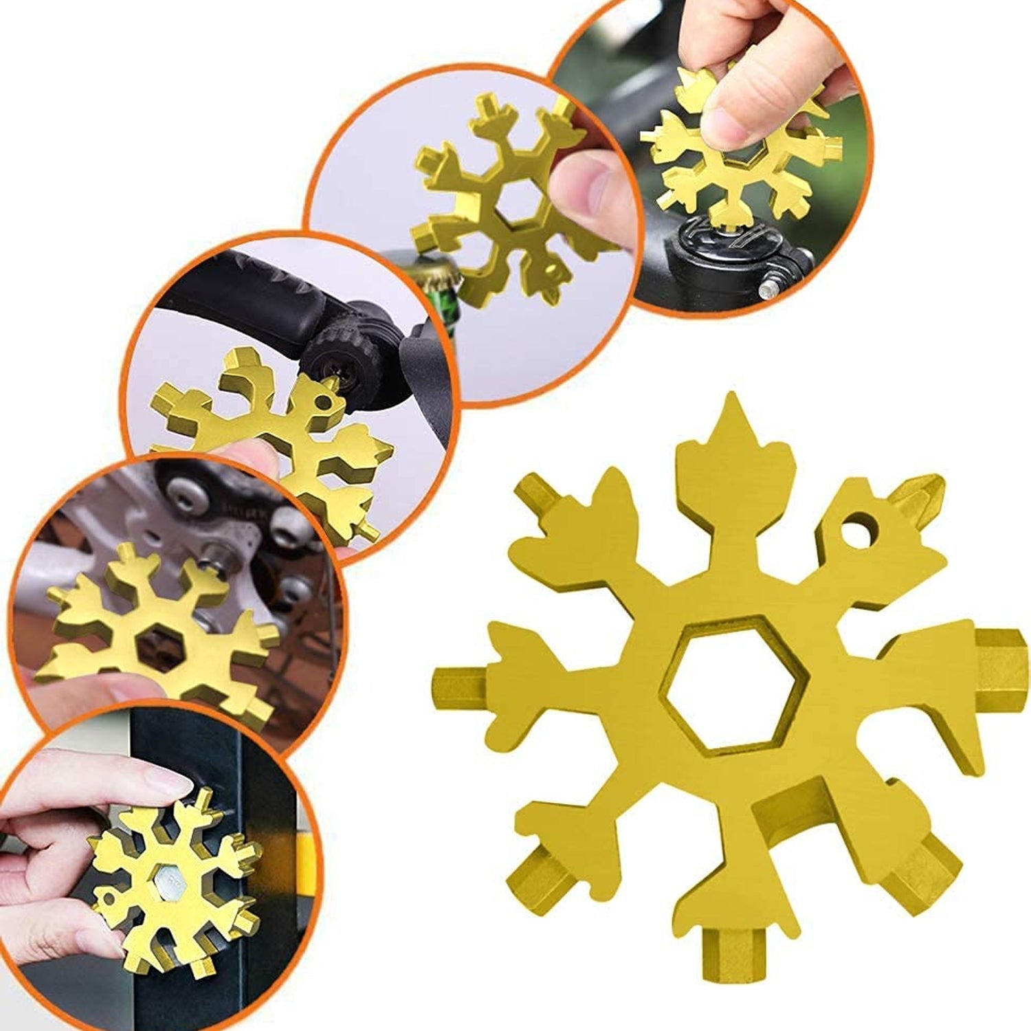 18 in 1 stainless steel snowflake multi-tool, snowflake keychain tool with wrench and bottle opener, compact EDC multi-tool in snowflake design, keyring multi-tool for travel and DIY, stainless steel mini multi-tool for men, snowflake shaped pocket tool with screwdriver and opener, portable snowflake keychain gadget, multi-functional keychain tool for outdoor and home use

