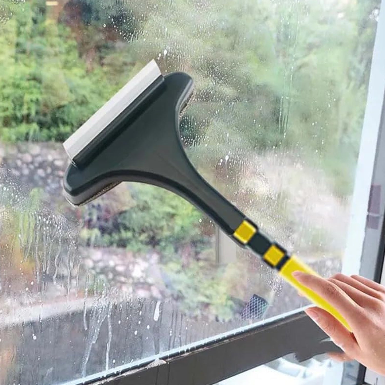 screen & glass cleaner brush with wiper extension, multipurpose window cleaner with flannel mesh and rubber wiper