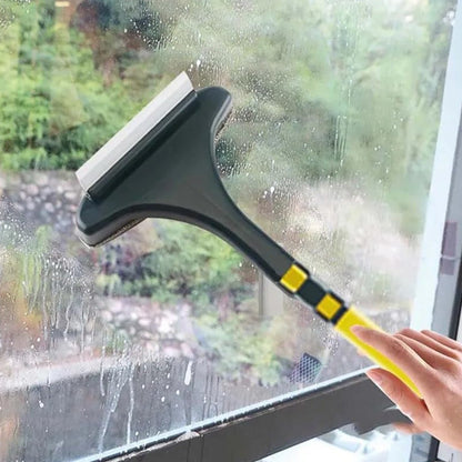 screen & glass cleaner brush with wiper extension, multipurpose window cleaner with flannel mesh and rubber wiper
