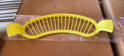Banana slicer with handle for safe and efficient cutting. banana slicer cutter, banana chopper tool, fruit salad cutter, banana cutting tool, kitchen fruit slicer, plastic banana slicer, uniform banana slices