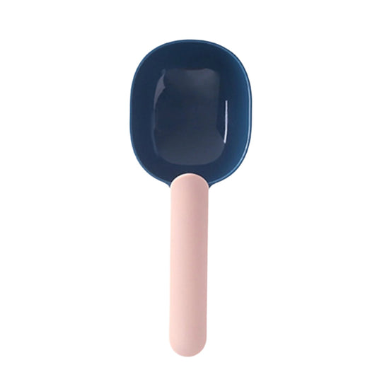 Pet food shovel with ergonomic handle and clip design. pet food scoop, pet food clip shovel, dog food spoon, cat food scoop, food-grade pet scoop, pet food sealer clip, plastic pet feeding shovel