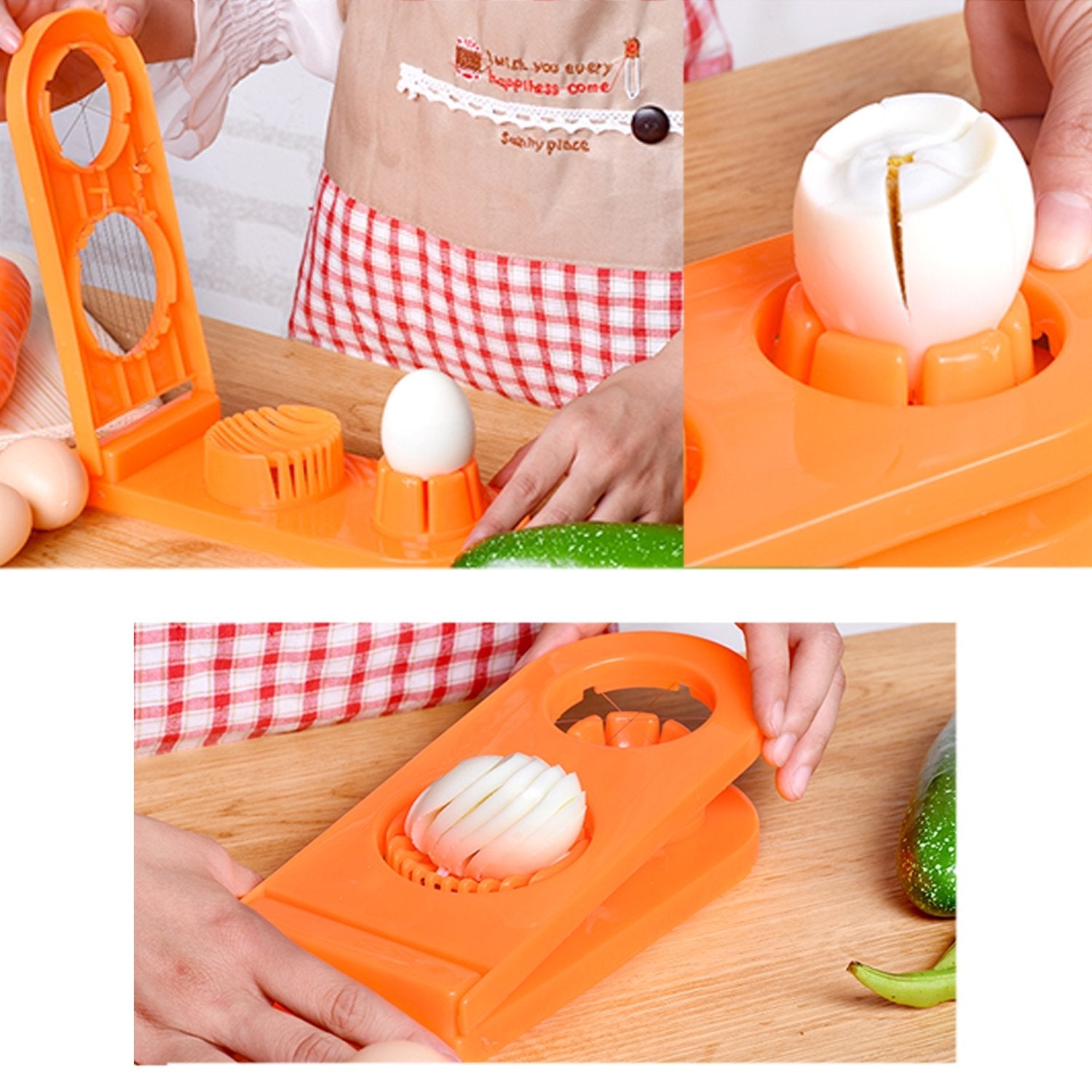 Compact egg cutter and slicer with segment features. egg slicer, stainless steel egg cutter, 2-in-1 egg slicer, kitchen egg cutter, mushroom slicer, egg cutter for salad, egg slicer for sandwich