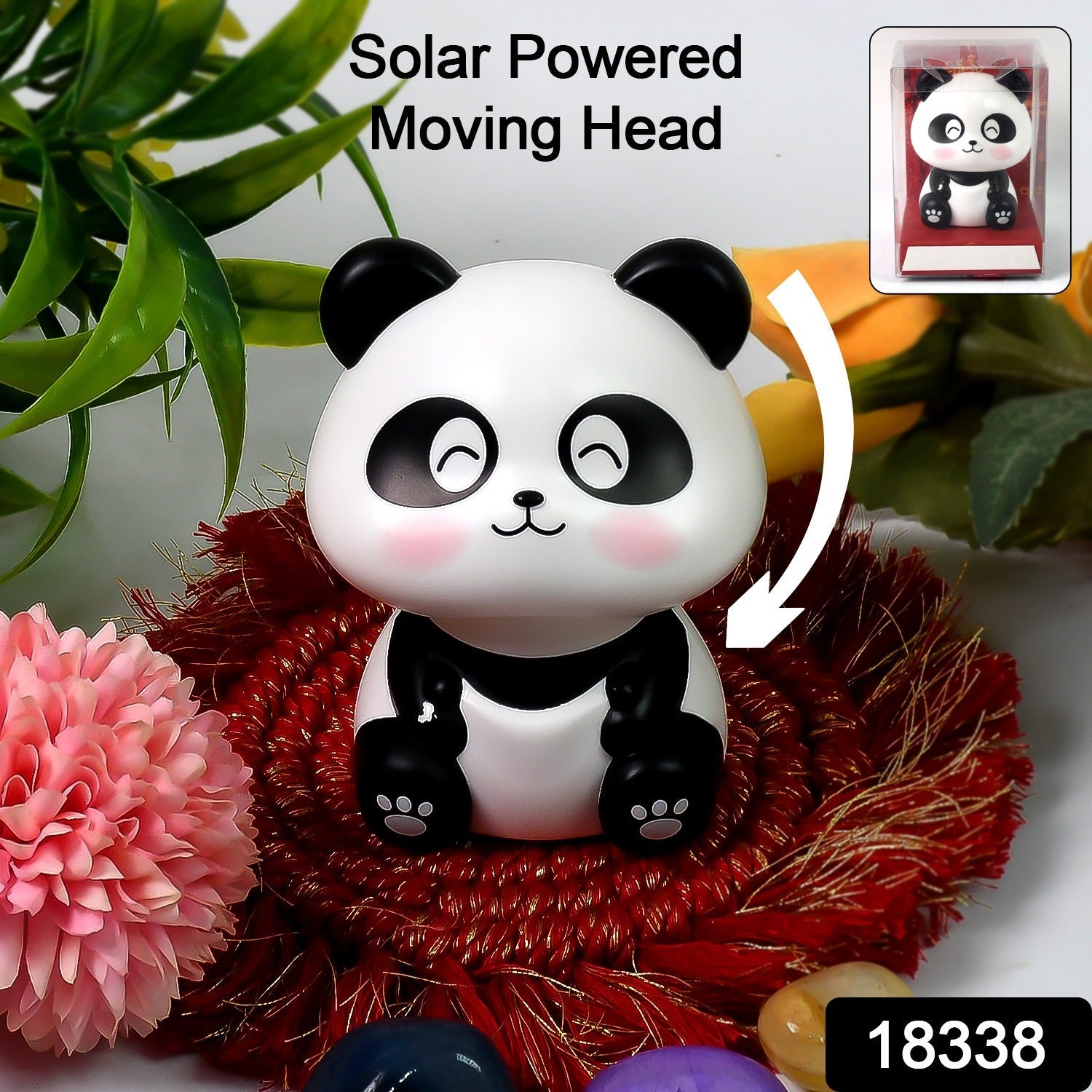 bobblehead panda solar toy for car interior, eco-friendly panda toy for office desk and home,