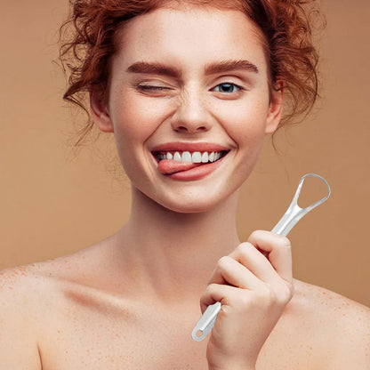 tongue scraper, stainless steel tongue cleaner, metal tongue cleaner, oral hygiene tool, tongue scraper with case, bad breath remover, tongue cleaning tool, reusable tongue scraper, oral care tool, fresh breath tongue scraper, portable tongue cleaner, hygiene tool for mouth cleaning

