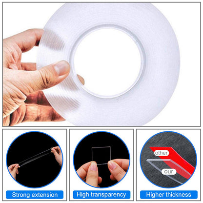 Traceless nano adhesive tape, 3 meters, nano gel adhesive tape, reusable double sided tape, 3 meter sticky tape, traceless wall tape, nano magic tape, strong grip gel tape, ivy grip gel pad