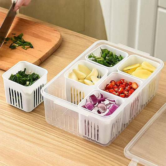drainable fridge and freezer storage container crisper box, kitchen crisper box with drain for fridge freezer, transparent drainable vegetable storage bin for refrigerator, multi-functional fridge organizer container, 500 ml crisper box with drain plug

