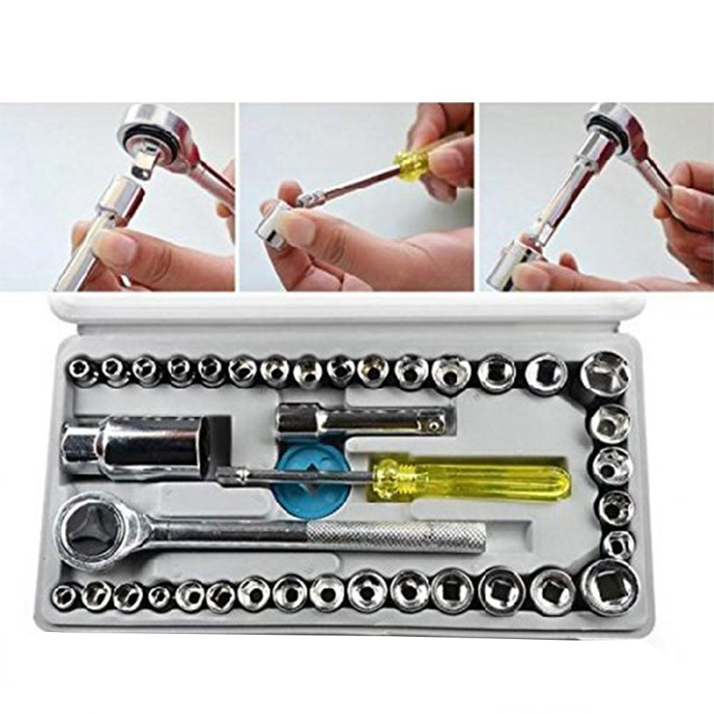 mechanic tool box, portable tool kit, household tool kit, vehicle maintenance tool set, garage socket tools, all in one tool set for home and car