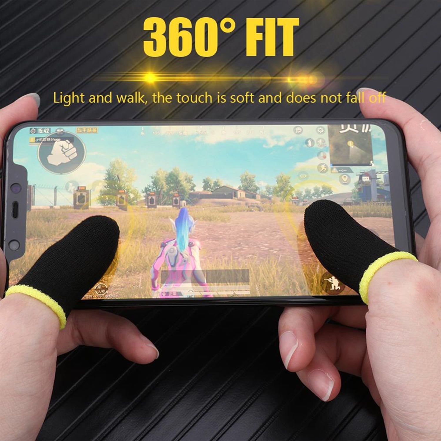 finger sleeves for mobile games, thumb and finger sleeve set, silver fiber gaming sleeves, high sensitivity finger sleeves