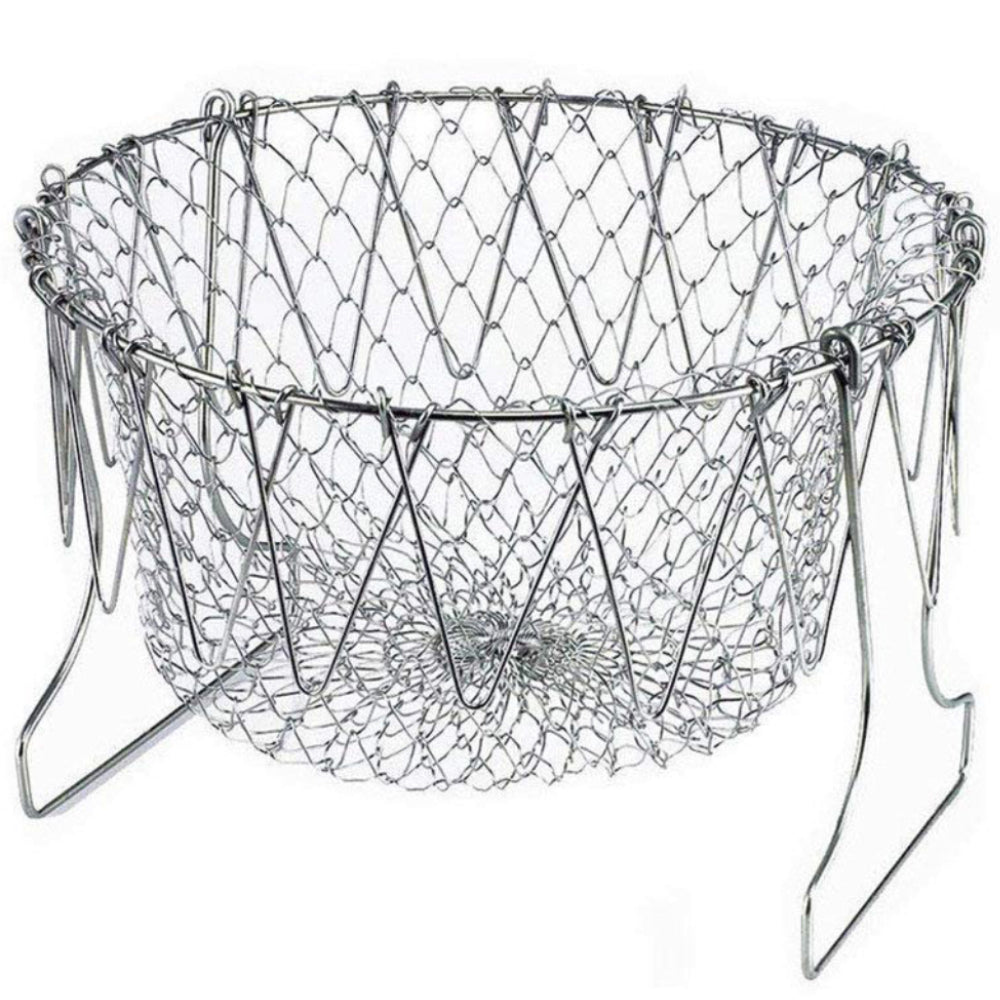 Foldable chef strainer basket, chef basket strainer, foldable strainer basket, stainless steel kitchen basket, 12 in 1 kitchen tool, multiuse chef basket, cooking strainer, boiling basket