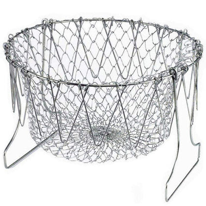 Foldable chef strainer basket, chef basket strainer, foldable strainer basket, stainless steel kitchen basket, 12 in 1 kitchen tool, multiuse chef basket, cooking strainer, boiling basket