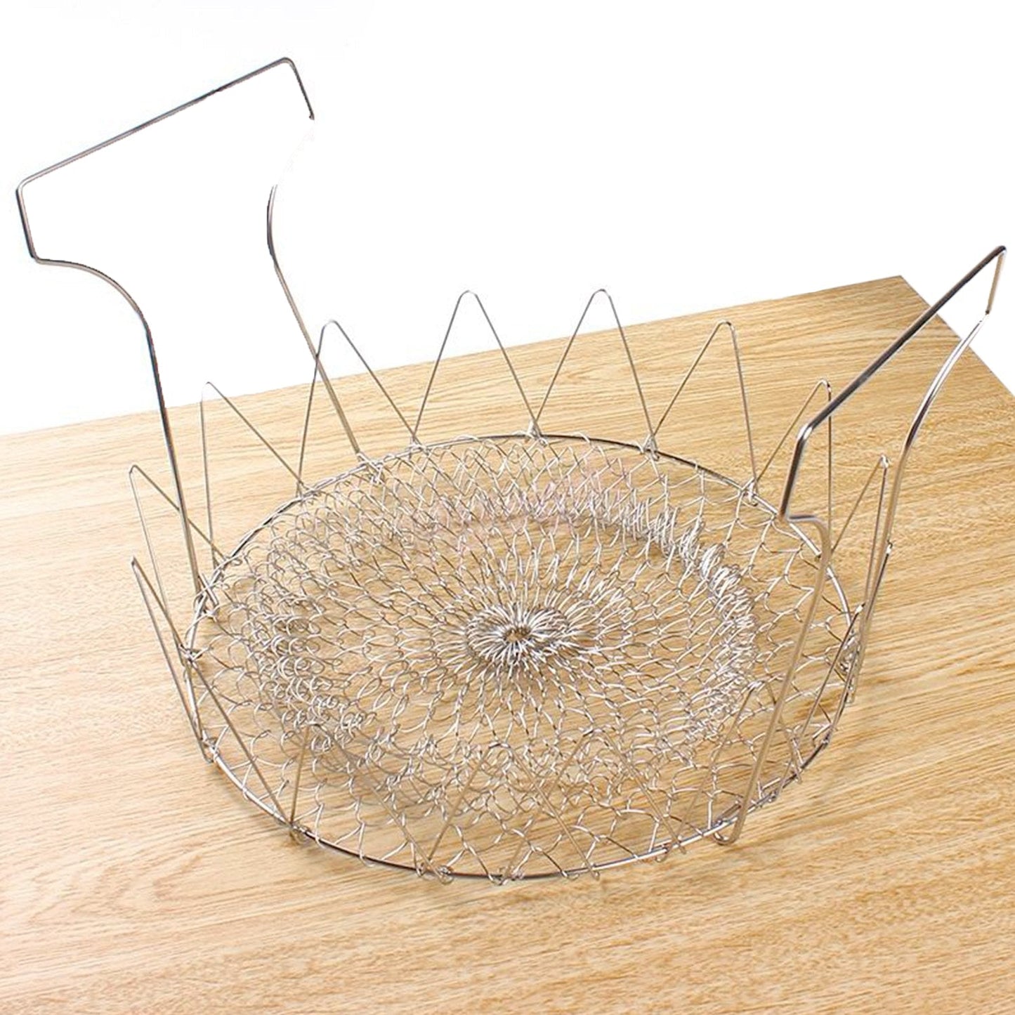 Collapsible strainer basket, chef basket strainer, foldable strainer basket, stainless steel kitchen basket, 12 in 1 kitchen tool, multiuse chef basket, cooking strainer, boiling basket