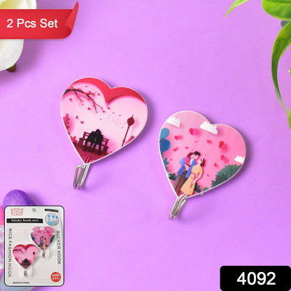 stylish self-stick hooks for smooth surfaces, reusable waterproof wall hooks with heart design, 6 piece heart hook set for towels keys and accessories, colorful heart wall hangers for home and office, self-adhesive hooks with romantic design for gifting