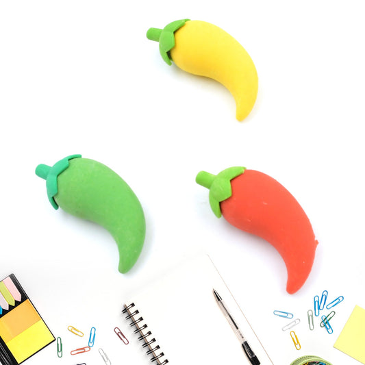 3D chili eraser set for kids, colorful mini fancy erasers perfect for school prizes and birthday return gifts