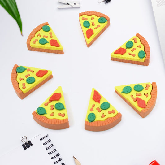 Colorful 3D pizza slice erasers for kids, smooth rubber erasers fun for school and parties