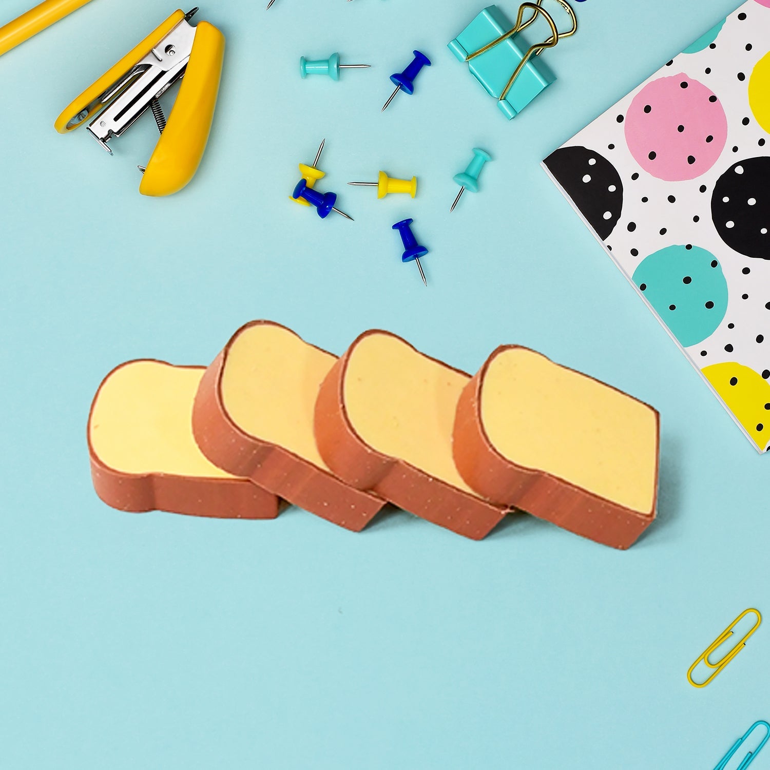 3D toast bread shape erasers for kids in bright cartoon colors