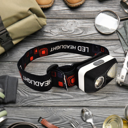 ultra bright headlight for mountain trekking and emergency use, head-worn rechargeable torch for travel and survival