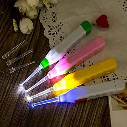 LED flashlight earpick with tweezer, earwax removal tool with LED light, portable earpick for ear cleaning, lighted tweezer for earwax removal,