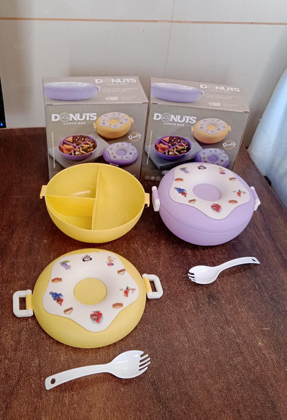 Donut shape 3 in 1 compartment BPA free lunch box with bright design