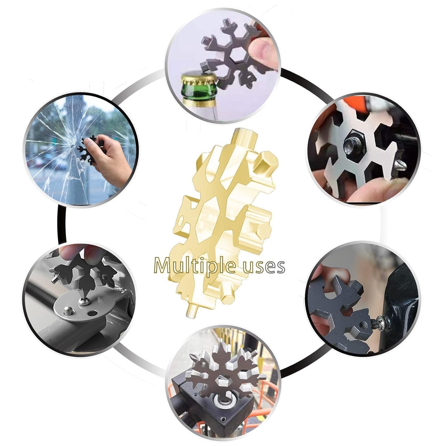 keyring multi-tool for men with screwdriver and hex wrench, snowflake shaped portable gadget for everyday carry, stainless steel mini tool with 18 functions for home and outdoor use, lightweight multi-tool for keychain and pocket

