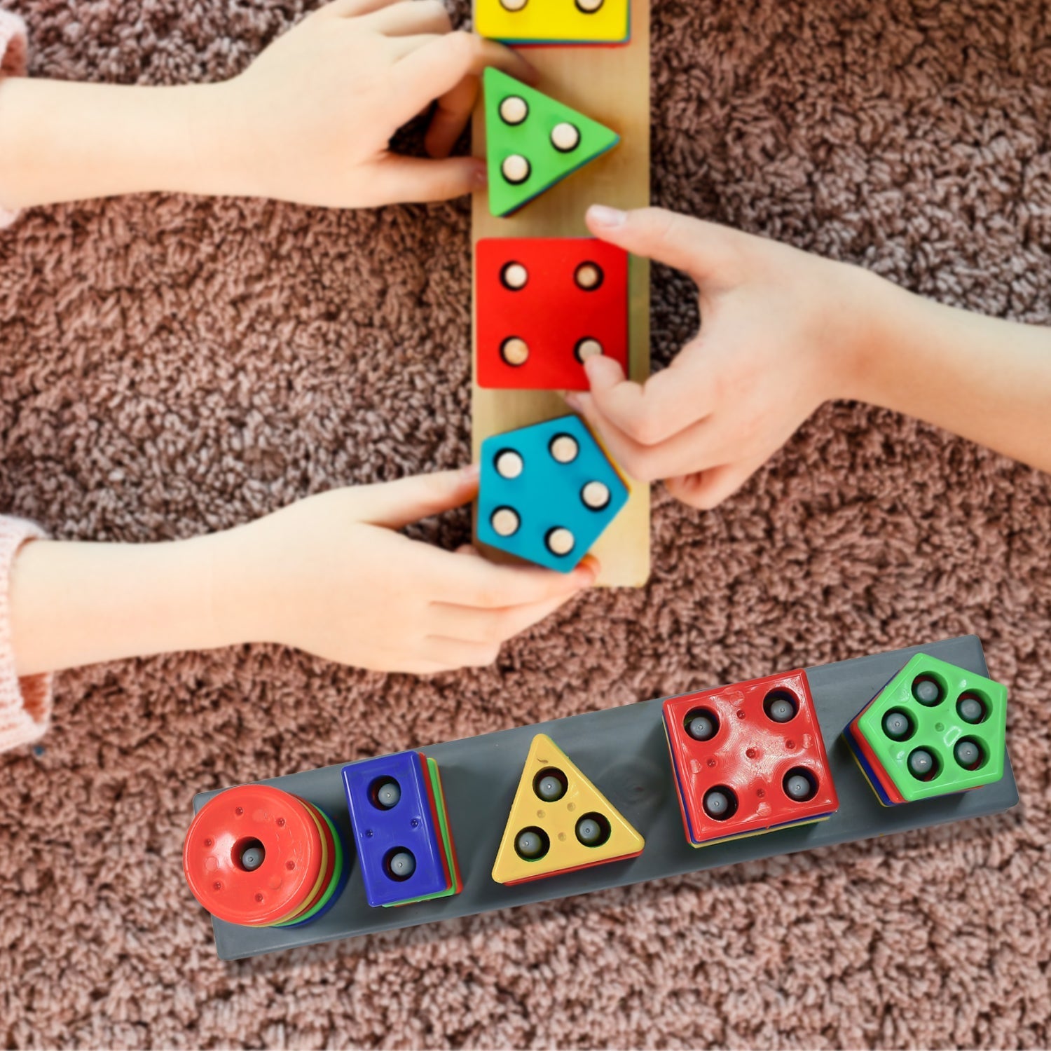 geometric shape toy, column blocks for kids, preschool educational toy, shape sorter, learning toy 3+ years, 5 column stacking blocks, cognitive skill toy