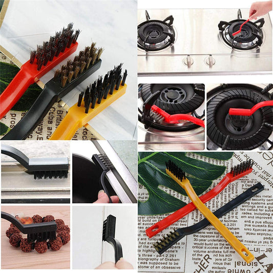 3pc mini wire brush set with brass, nylon, and stainless steel bristles