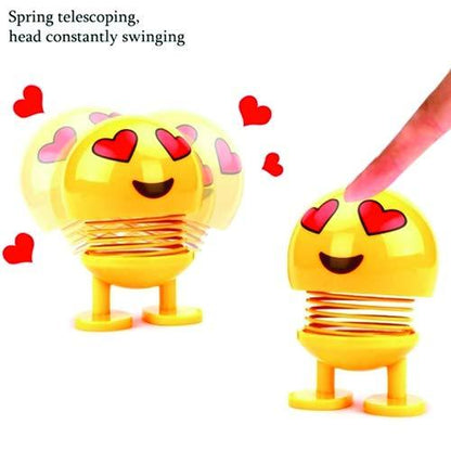 Emoticon smiling face spring figure, smiling face spring doll, car dashboard bobblehead toy, emoji figure doll, shaking head doll for desk, cute emoticon car decor, bobblehead car toy