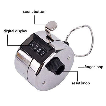 Tally counter with 4 digits for tracking counts. manual tally counter, 4 digit hand counter, metal tally counter, people counting tool, mechanical clicker, sports lap counter, inventory tally, hand click counter, attendance counter, finger ring tally counter