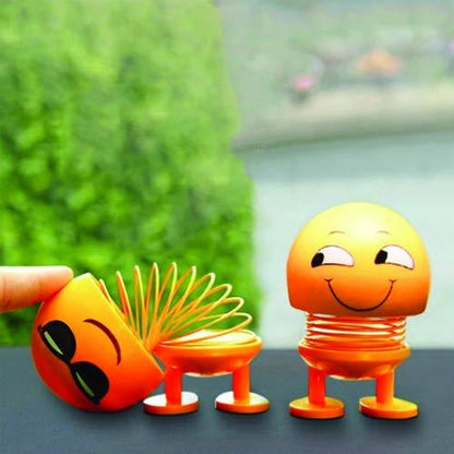 Smiling face spring doll emoticon, smiling face spring doll, car dashboard bobblehead toy, emoji figure doll, shaking head doll for desk, cute emoticon car decor, bobblehead car toy